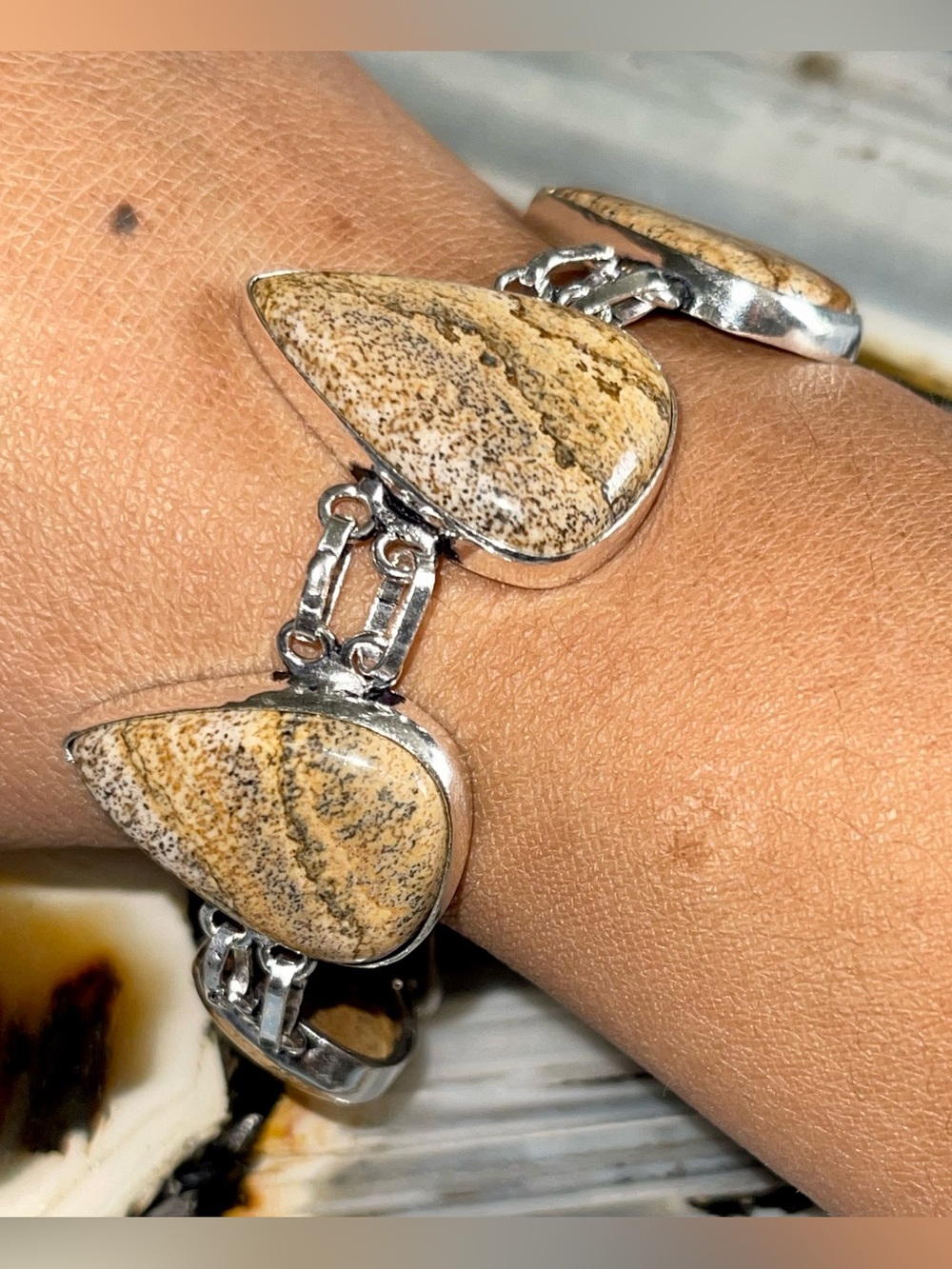 Opaque Picture Jasper Bracelet 7”-8 1/2”